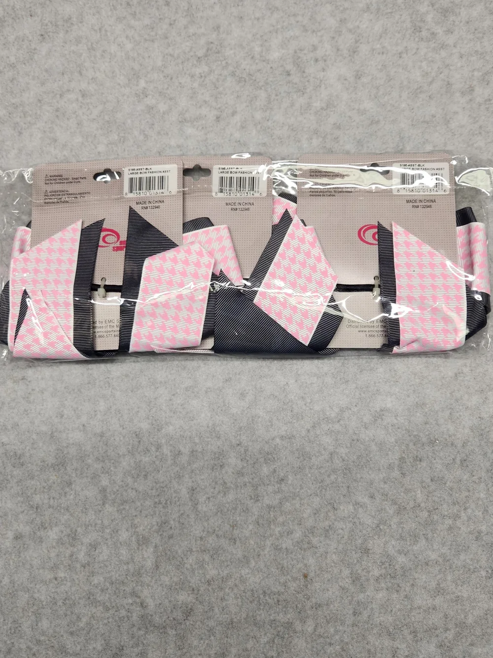 3 Pack- Soffe Pink Houndstooth & Black Layered Girls Hair Bow